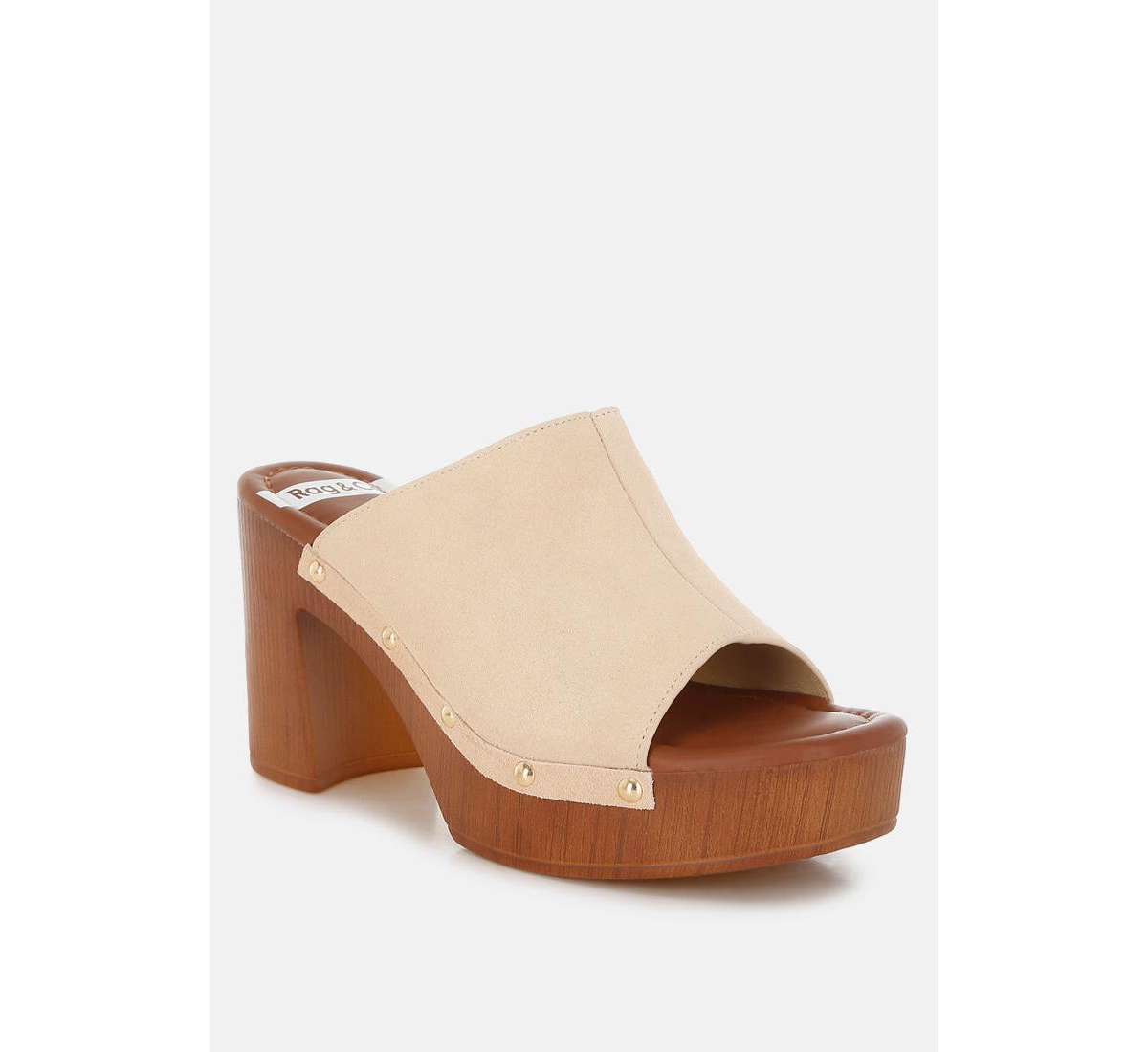 Masaki Soft Suede Leather Wooden Clogs - Beige