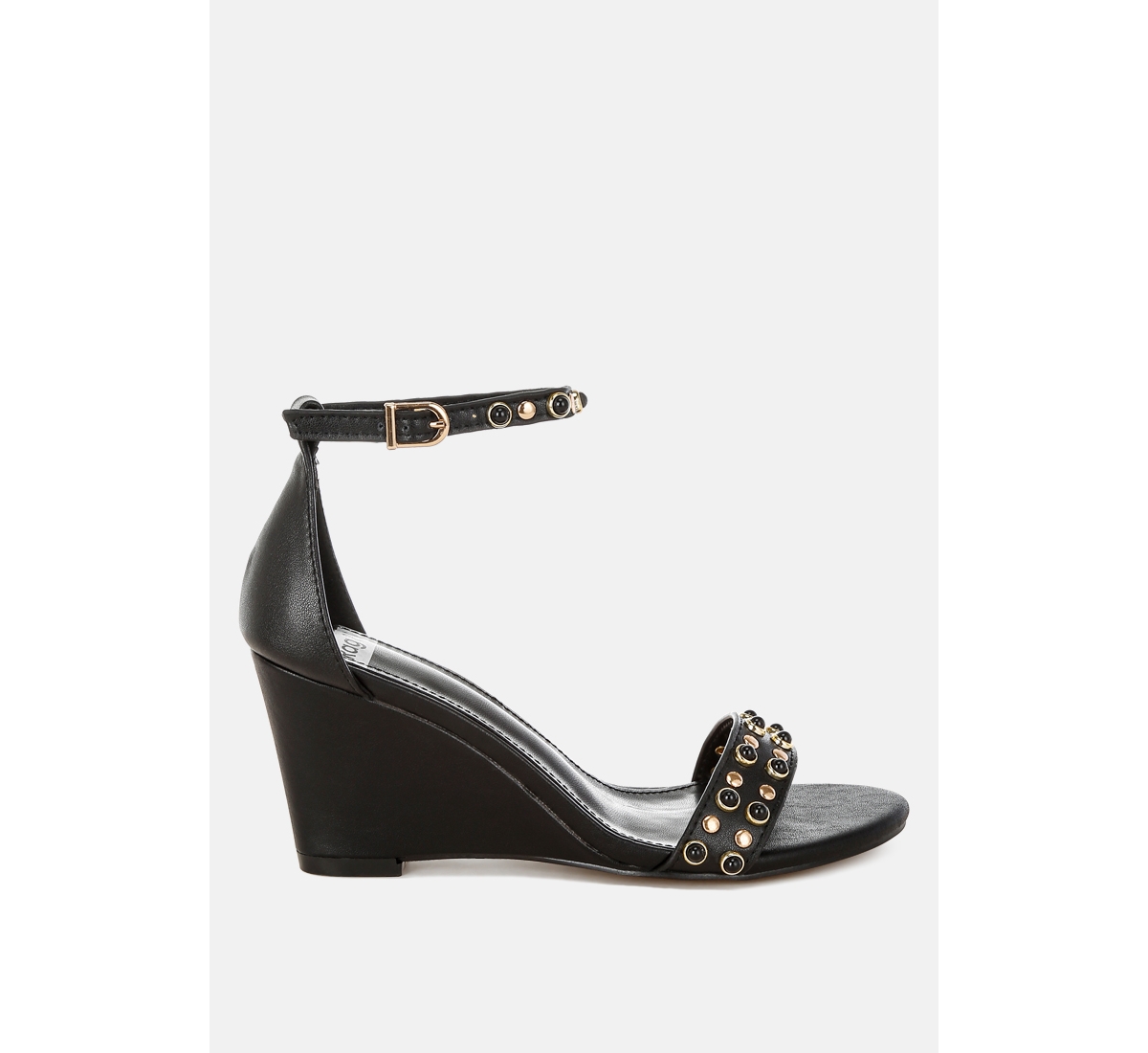 Nidara Studs Embellished Genuine Leather Sandals - Black