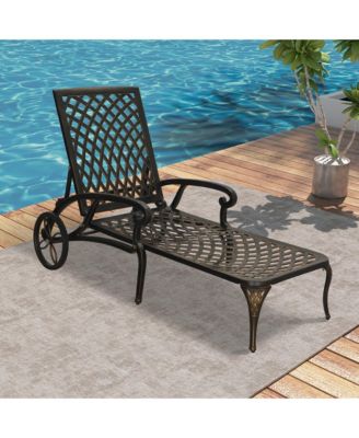 Outdoor Cast Aluminum Chaise Lounge Chair with Wheel and Cushion