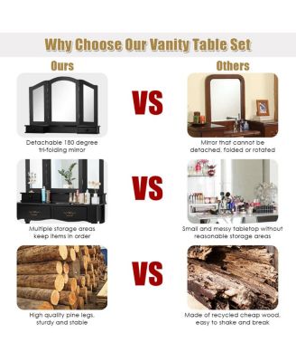 Simple Vanity Set with Tri-Folding Mirror Drawers and Storage Shelf