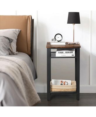 3-Tier Industrial End Table with Metal Mesh Storage Shelves
