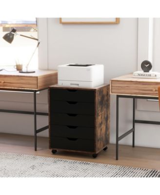 5 Drawer Mobile Lateral Filing Storage Home Office Floor Cabinet with Wheels