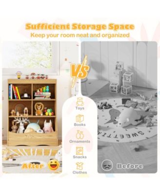 34.5" Kids Bookshelf with 5 Bins for Playroom and Living Room