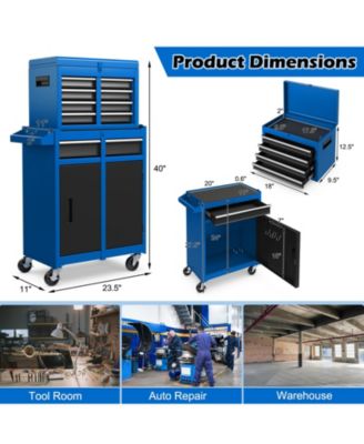 2-in-1 Rolling Tool Chest with 5 Sliding Lockable Drawers