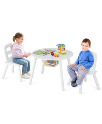 Wood Activity Kids Table and Chair Set with Center Mesh Storage