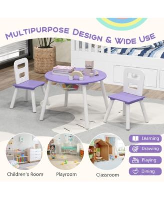 Wood Activity Kids Table and Chair Set with Center Mesh Storage