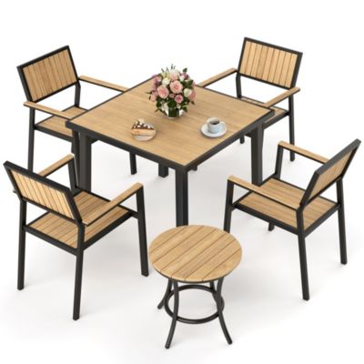 6-Piece Aluminum Outdoor Patio Dining Set with Square Table, Small Side Table and 4-Stackable Chairs