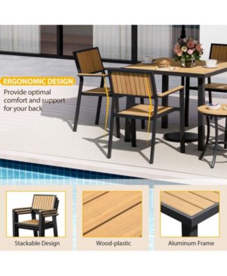 6-Piece Aluminum Outdoor Patio Dining Set with Square Table, Small Side Table and 4-Stackable Chairs
