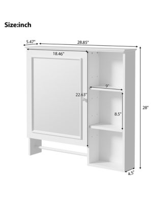 Wall Mounted Bathroom Storage Cabinet, Medicine Cabinets with large mirror door, adjustable shelves and three open storage levels(Not Include Bathroom Vanity )