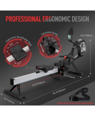 Rowing Machine, Air Magnetic Foldable Rowing Machines for Home Use, Rower Machine with 49.5" Rail, Backlit Monitor, Bluetooth, App Supported, Tablet Holder
