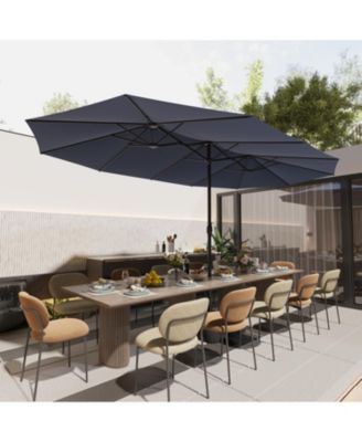 15 ft. Large Market Double Sided Umbrella Outdoor Patio Umbrella in Blue with Crank Handle, for Poolside Lawn Garden