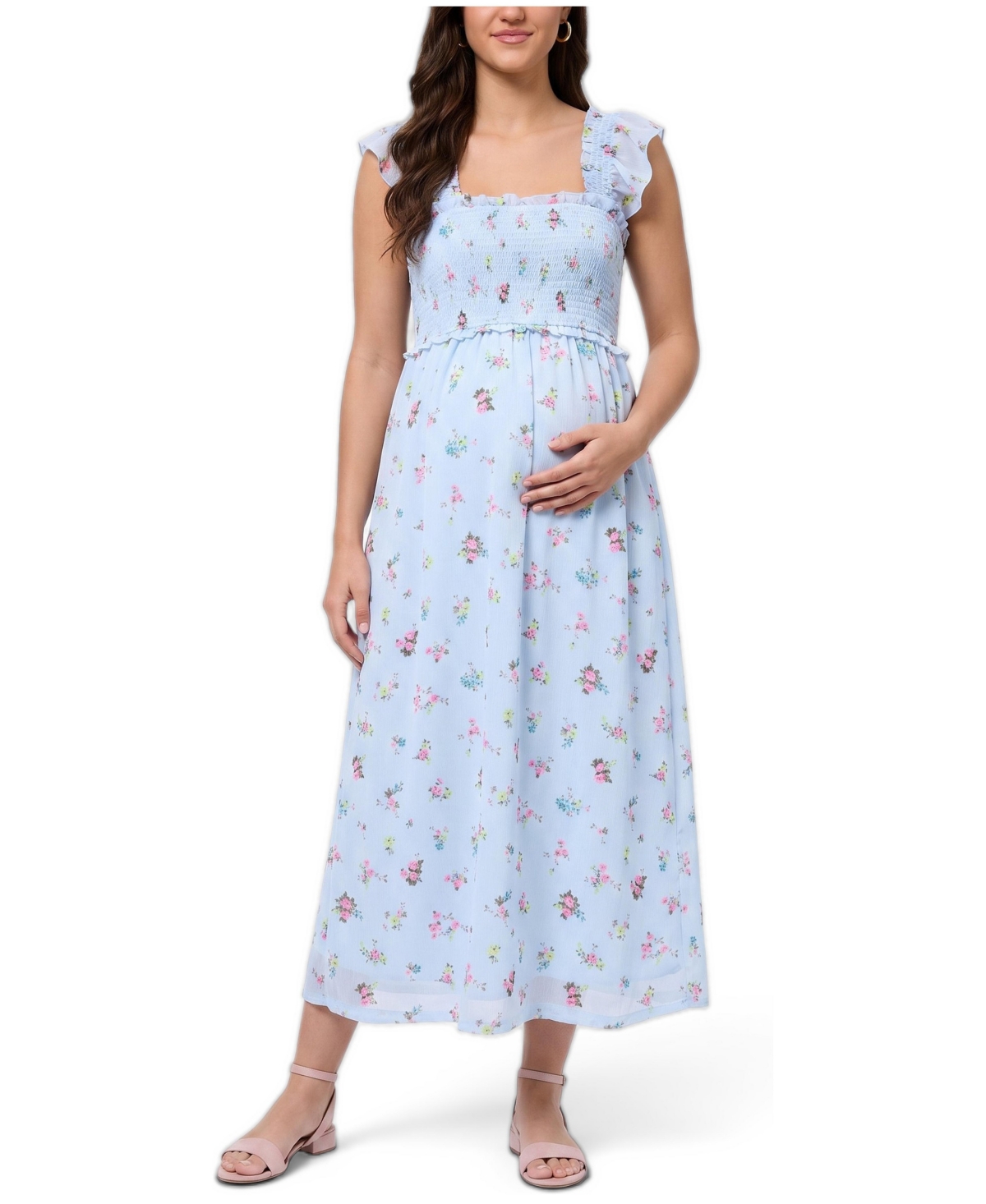 Motherhood Maternity Maternity Sleeveless Ruffle Shoulder Smocked Maxi Dress - Motherhood - Skyway ditsy floral