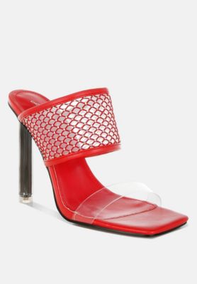 Womens Salween Clear Embellished Square Toe Heels