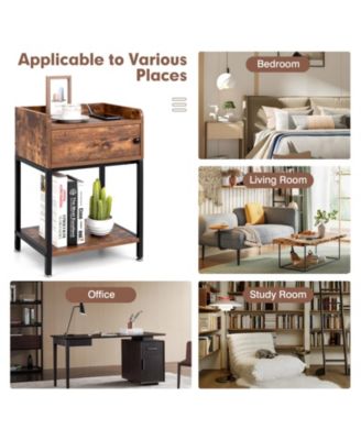 Lift Top End Table with Charging Station and Storage Shelves