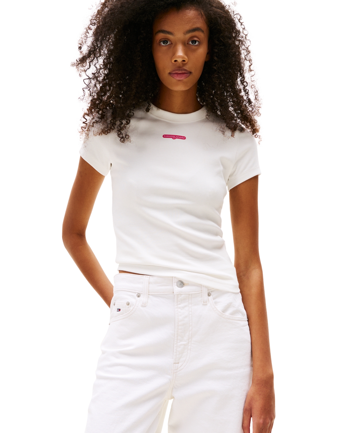 Tommy Jeans Women's Slim-fit Ribbed Script-label T-shirt