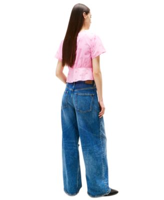 Women's Cotton Embroidered Plunging-Neck Blouse