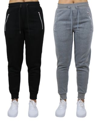 Women's Loose Fit Fleece Lined Jogger Sweatpants with Zipper Pockets-2 Pack