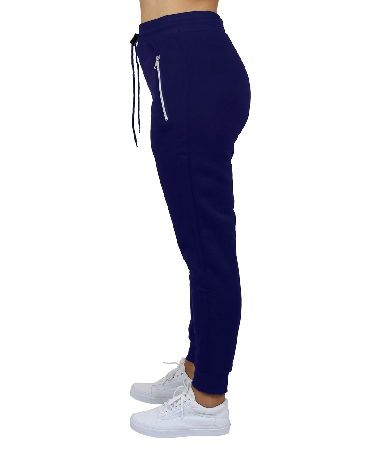 Galaxy By Harvic Women's Loose Fit Fleece Lined Jogger Sweatpants With Zipper Pockets In Navy