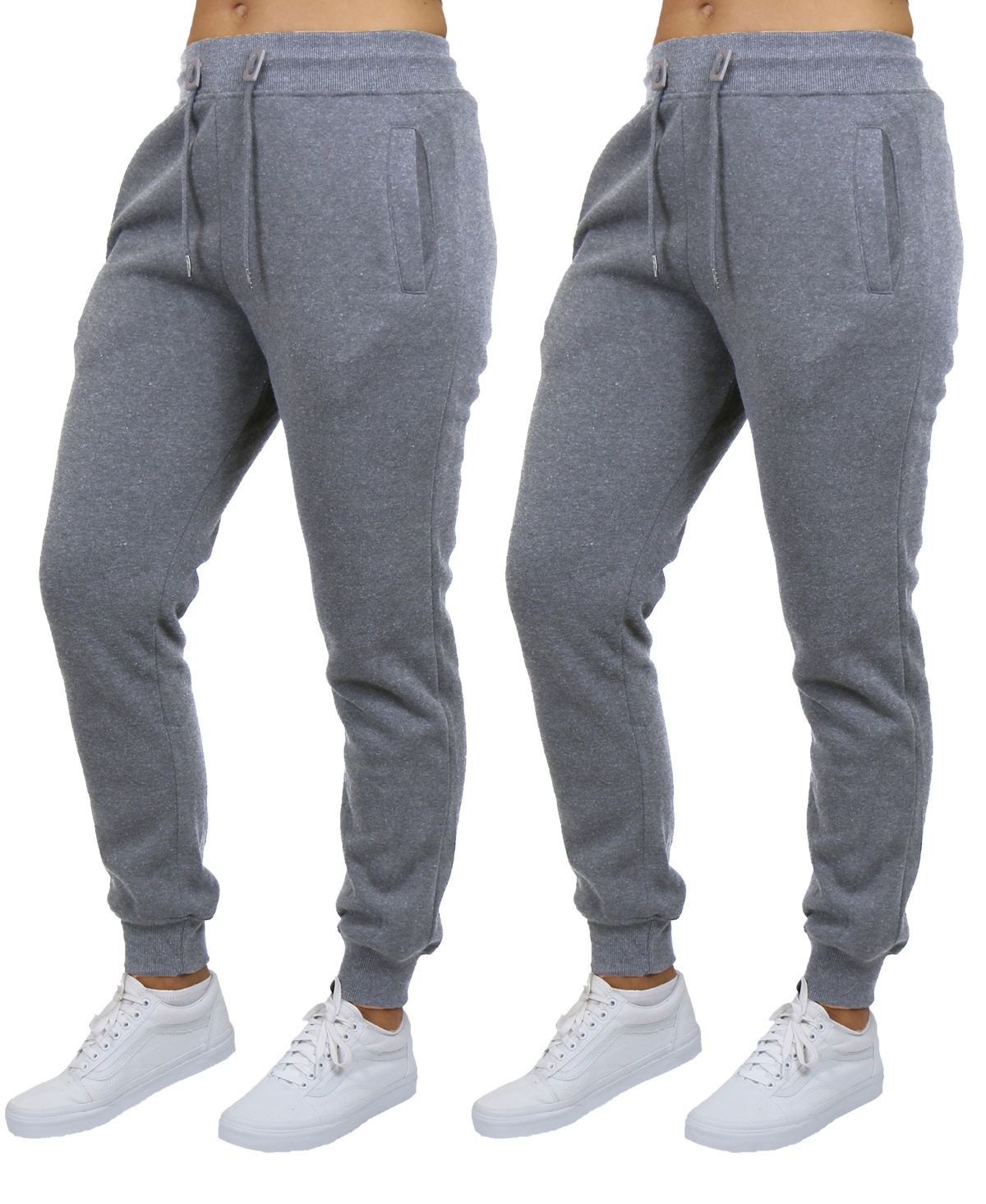 Galaxy By Harvic Women's Loose Fit Fleece Lined Jogger Sweatpants-2 Pack In Heather Gray-heather Gray