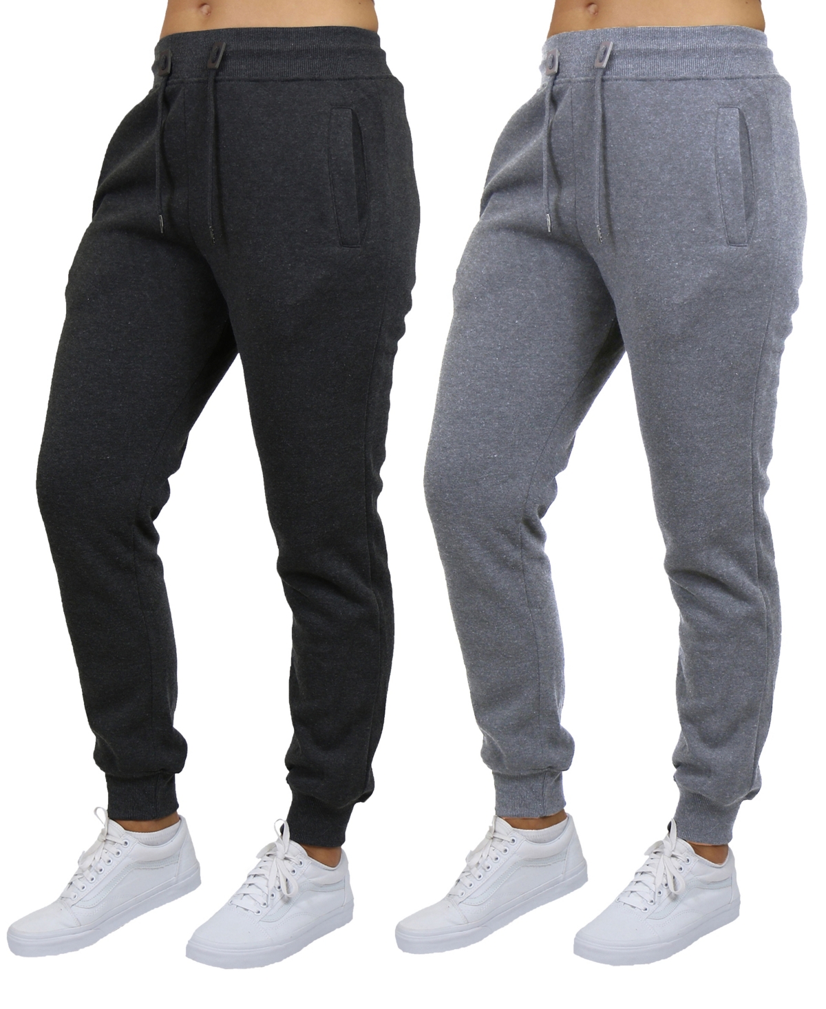 Galaxy By Harvic Women's Loose Fit Fleece Lined Jogger Sweatpants-2 Pack In Charcoal-heather Gray