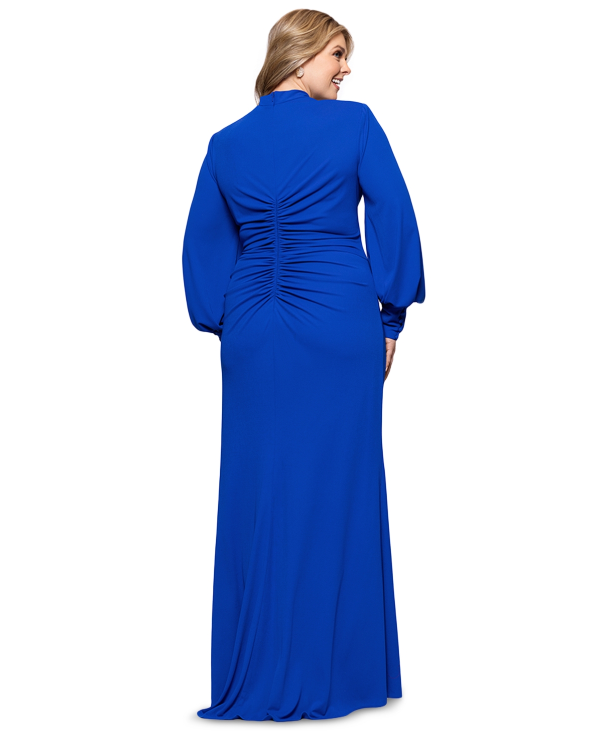 BETSY & ADAM PLUS SIZE V-NECK BLOUSON-SLEEVE GOWN 