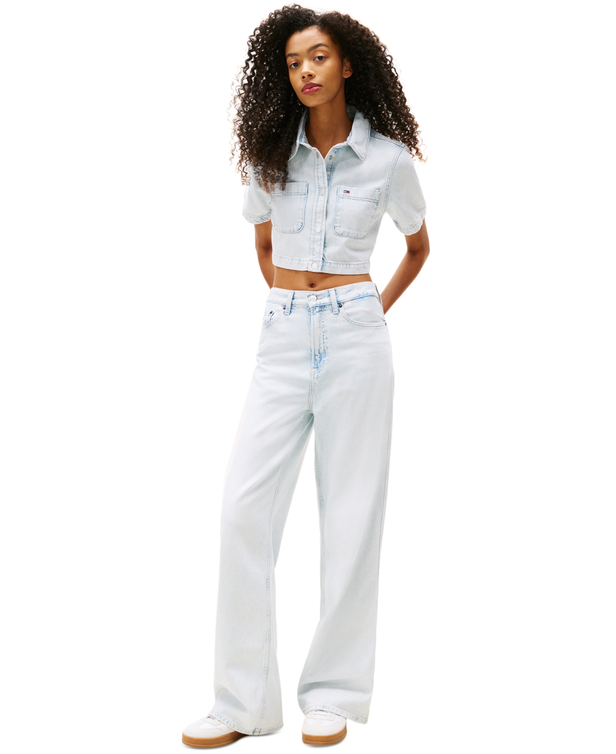 Women's Cropped Short-Sleeve Denim Shirt - DENIM ULTRA LIGHT