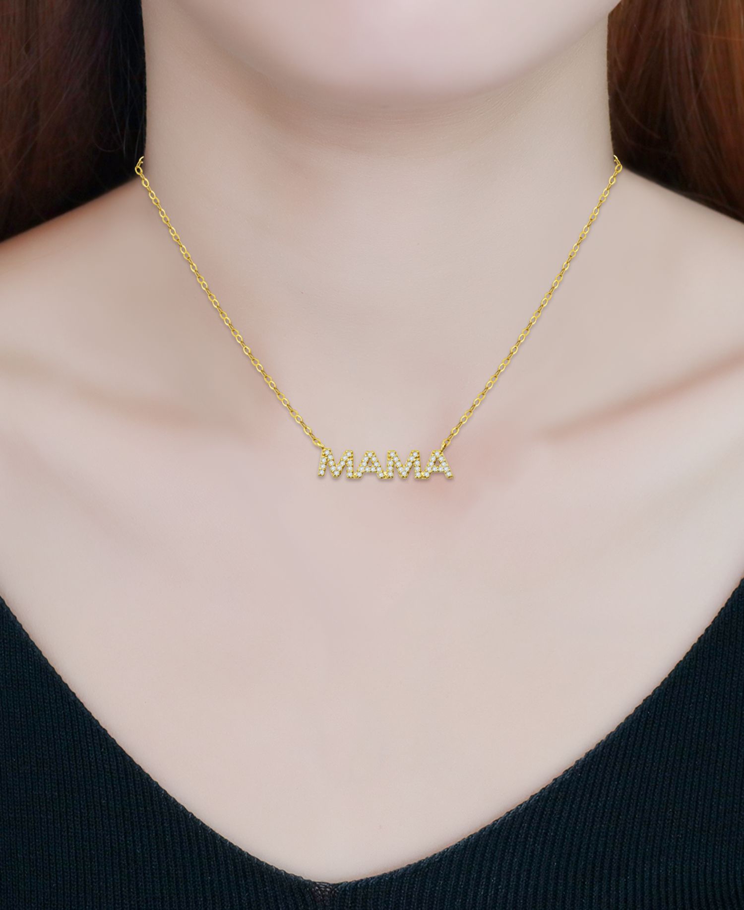 Cubic Zirconia Mama Pendant Necklace in 18k Gold-Plated Sterling Silver, 16" + 2" extender