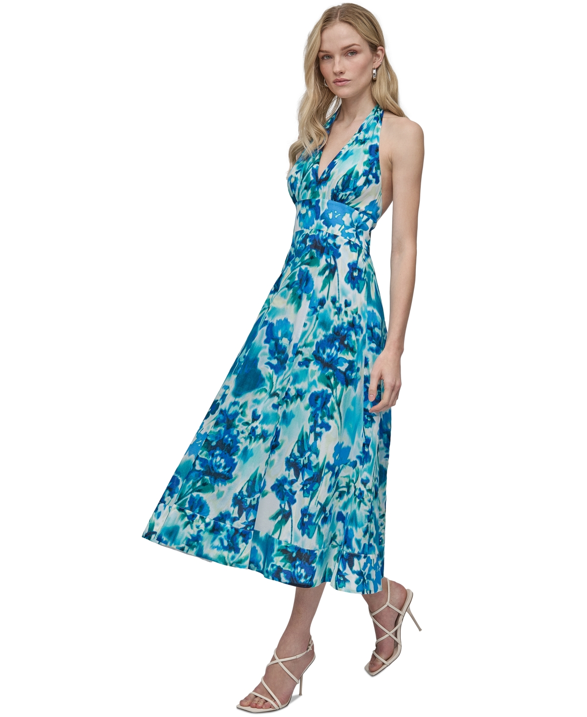 Dkny Women's Cotton Halter V-neck Tie-back Midi Dress
