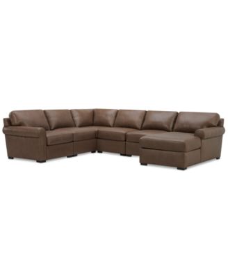 Radley Roll Arm 132" 6-Pc. Leather Square Corner Chaise Sectional, Exclusively at Macy's