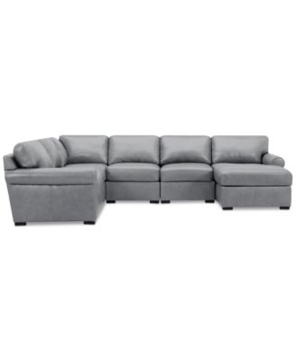 Radley Roll Arm 132" 6-Pc. Leather Square Corner Chaise Sectional