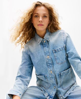 Women's Cotton Faded-Denim Trucker Jacket