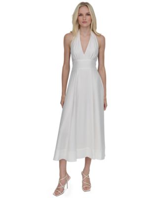 DKNY - Women's Halter V-Neck Tie-Back Midi Dress