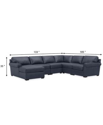 Radley Roll Arm 132" 6-Pc. Leather Square Corner Chaise Sectional