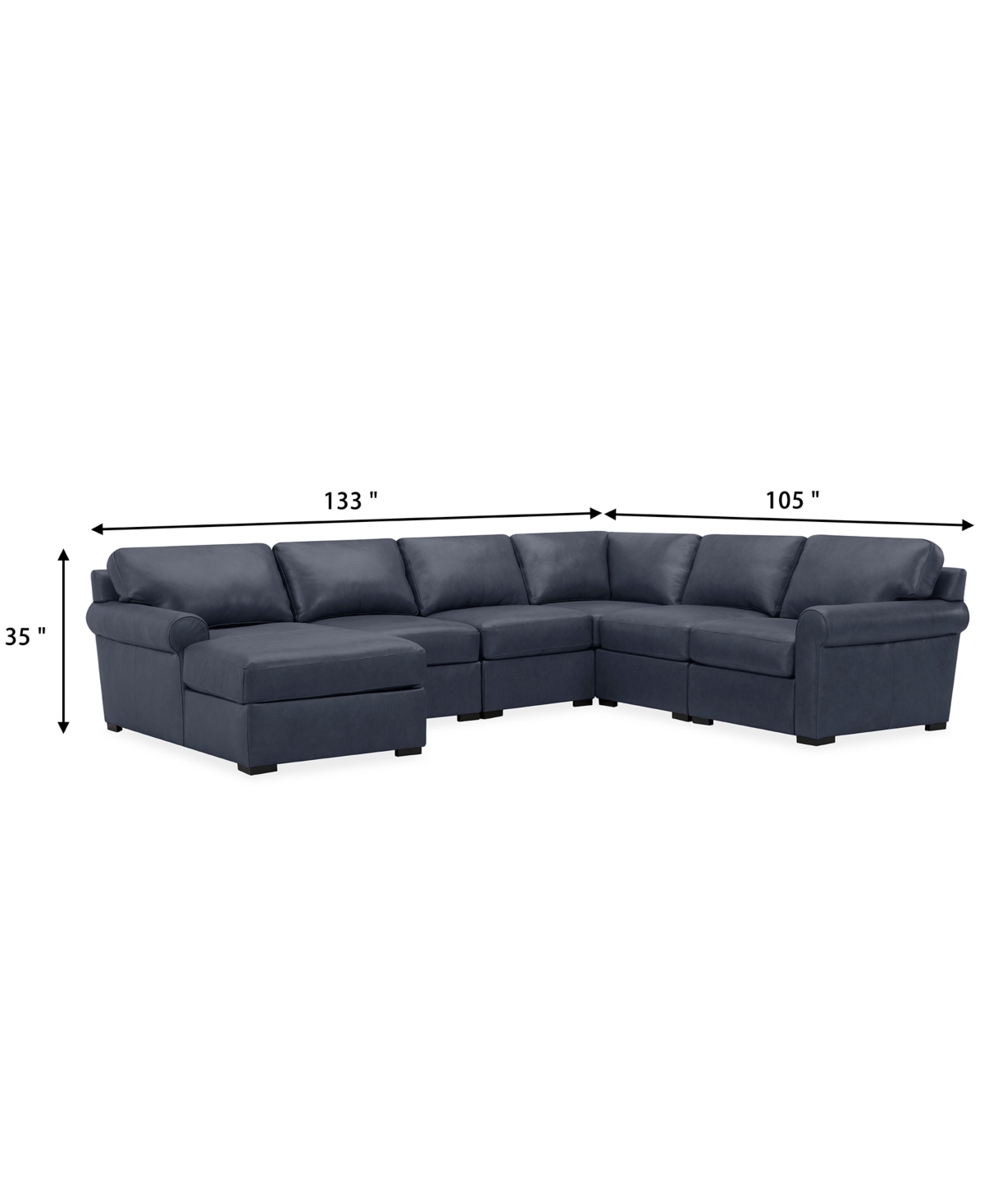 Macy's Radley Roll Arm 132" 6-pc. Leather Square Corner Chaise Sectional, Exclusively At
