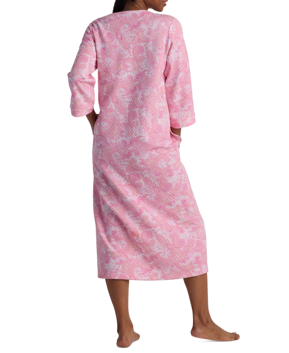 Miss Elaine Women's Long Sleeve Printed Long Zip Robe In Pink