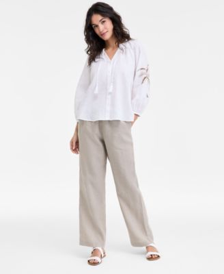 Womens 100 Linen Drawstring Pants 100 Linen Embroidered Top Exclusively At Macys