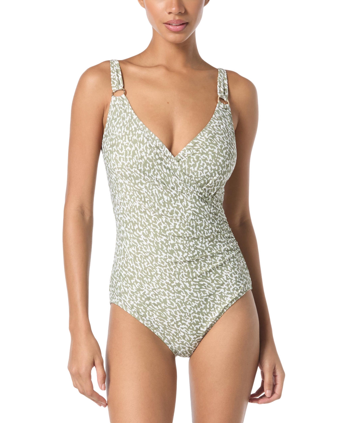 Michael Michael Kors Women's Printed Surplice-Neck One-Piece Swimsuit - Safari Green