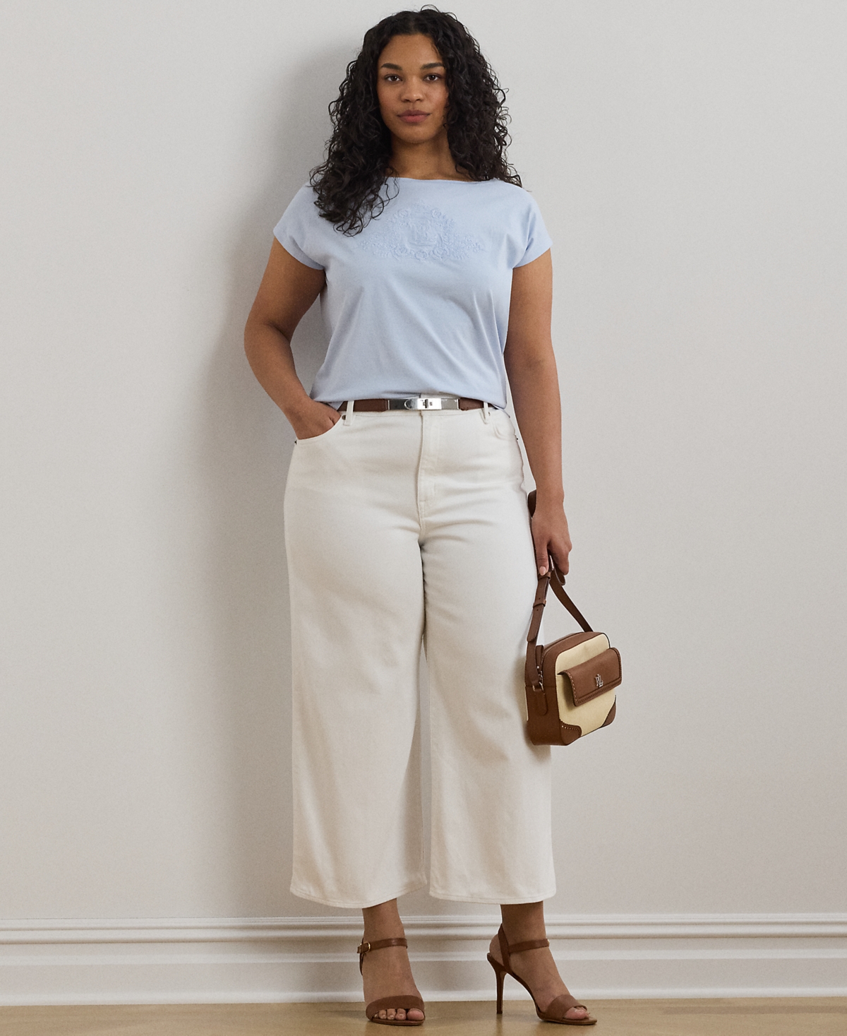 Lauren Ralph Plus Beaded-Logo Cotton Jersey Tee