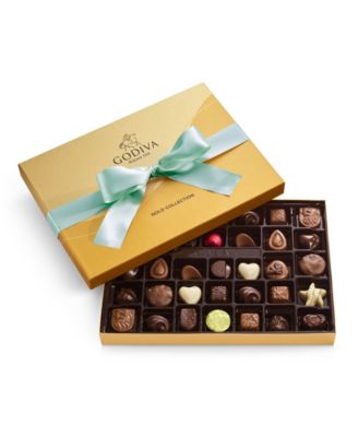 Godiva - Assorted Milk Chocolate Gift Box with Aqua Ribbon, 36 Pieces