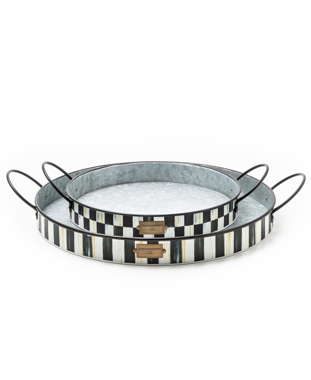 Mackenzie-childs Spectator Galvanized Tray Set In Black,white