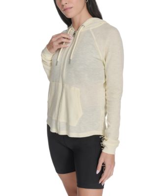 Ruched-Sleeve Zip Hoodie