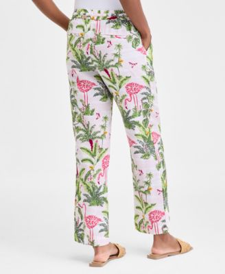 Women's 100% Linen Pull-On Palm Pants, Exclusively at Macy's 