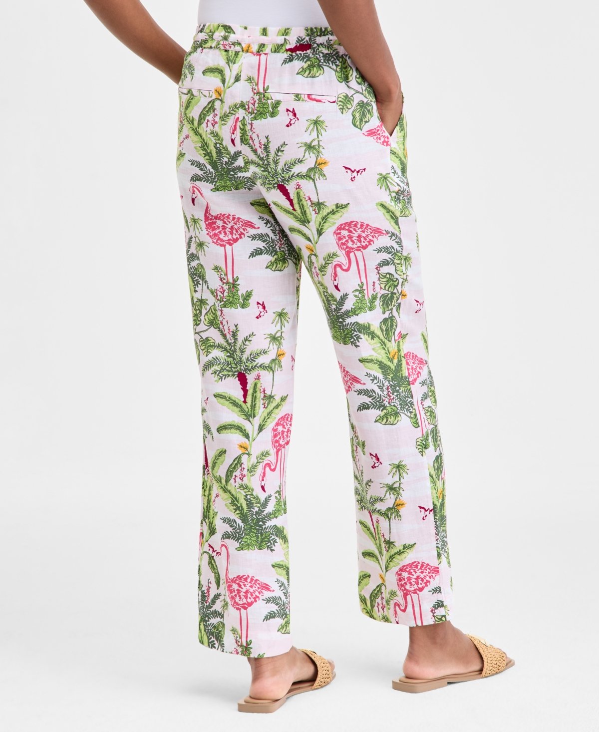 CHARTER CLUB WOMEN'S 100% LINEN PULL-ON PALM PANTS, EXCLUSIVELY AT MACY'S 