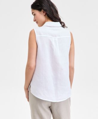 Women's 100% Linen Sleeveless Button-Front Shirt