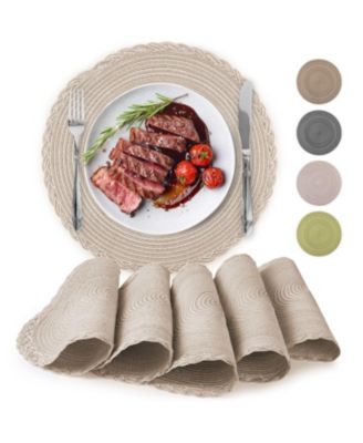 Braided Round Place Mats & Anti-Skid Placemat for Dining - Set of 6