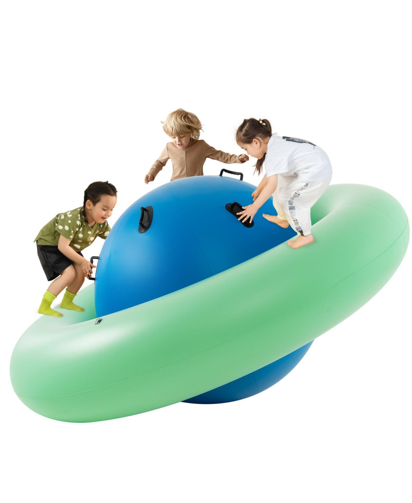 Детская игрушка HONGGE 7.5 Ft Inflatable Dome Rocker Bouncer with 6 Handles for Kids, цвет: Зелёный синий — фото 3