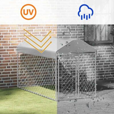 Dog Kennel Silver Galvanized Steel, Polyethylene Large Durable