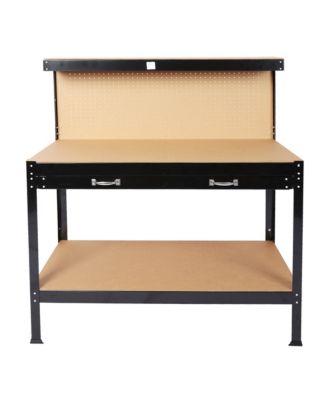 Steel Workbench Tool Storage Work Bench Workshop Tools Table W/Drawer and Peg Board 63"