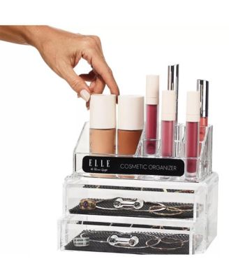 Acrylic Cosmetic Organizer with 2 Drawers & 3 Tiered Compartments, Clear Makeup Storage, Compact Vanity Organizer for Skincare and Makeup Brushes