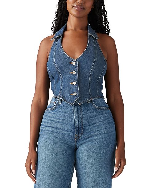 alfani Levi's Women's Bria Cotton Denim Corset Cropped Top Women's Fashion Shoes & Accessories